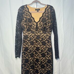 Karen Kane Black Lace Dress with Tan Underlay Size L